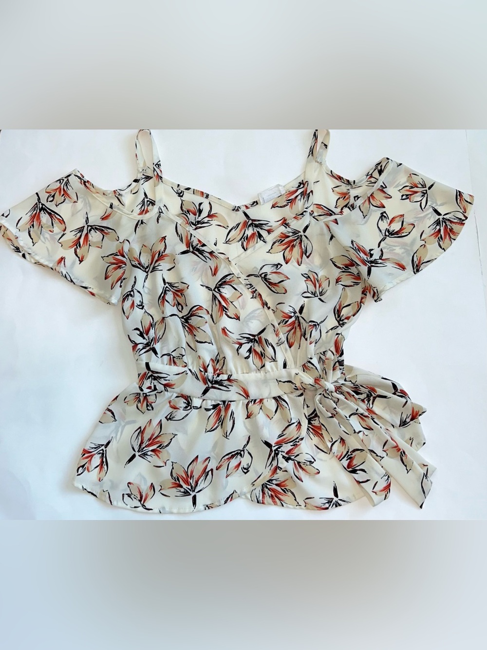 Sienna Sky Cream Floral Cold-Shoulder Camisole with Tie Waist